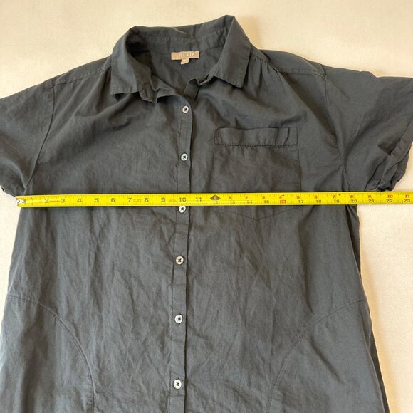 Lilla P Cotton Button Up Shirt Dress Short Sleeve Length Size S Black Pockets - Picture 8 of 10